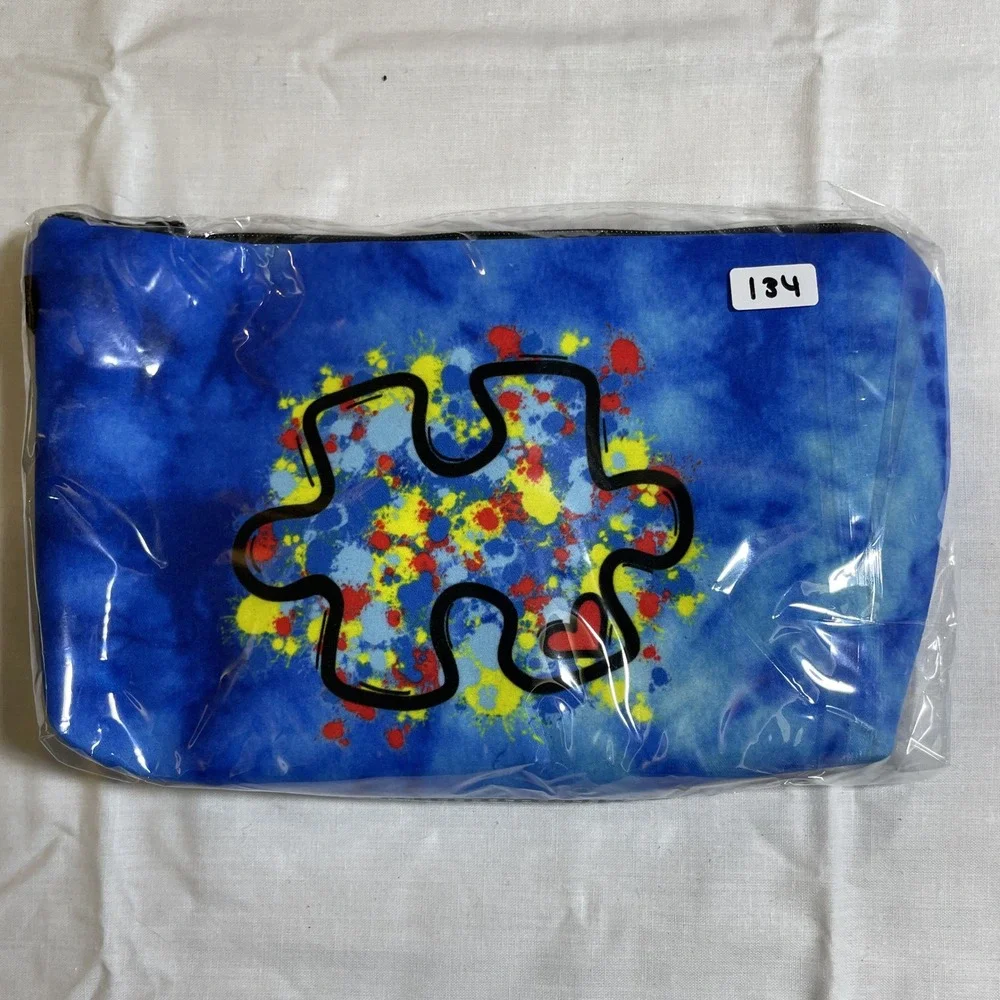 The‎ Pouch Cosmetic Bag Blue New Tie Dye Autism Awareness Puzzle Piece Multi-Use
